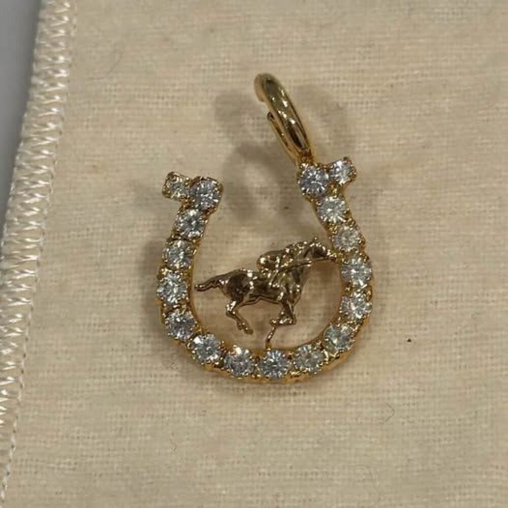 Vintage Equestrian Horseshoe Horse & Rider Pendant | Horse Jewelry